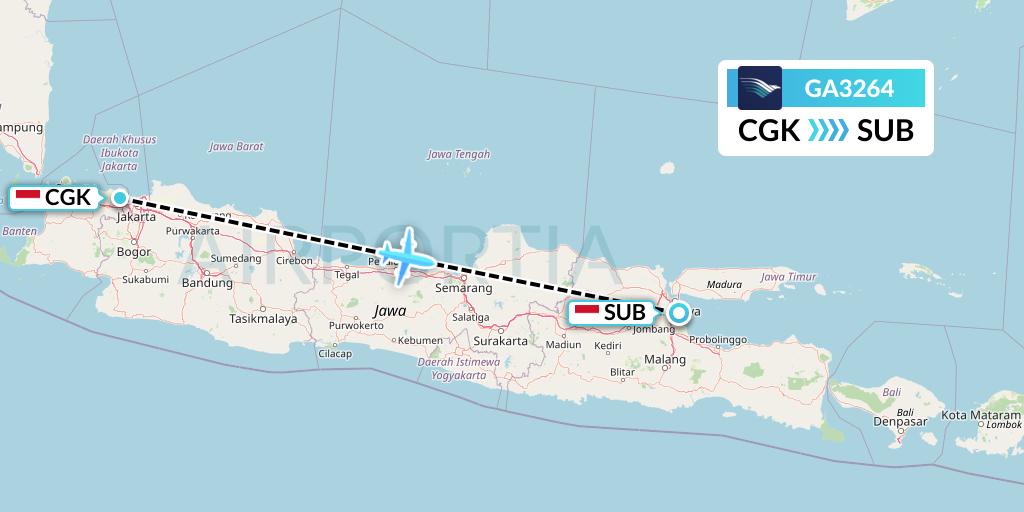 GA3264 Garuda Indonesia Flight Map: Jakarta to Surabaya