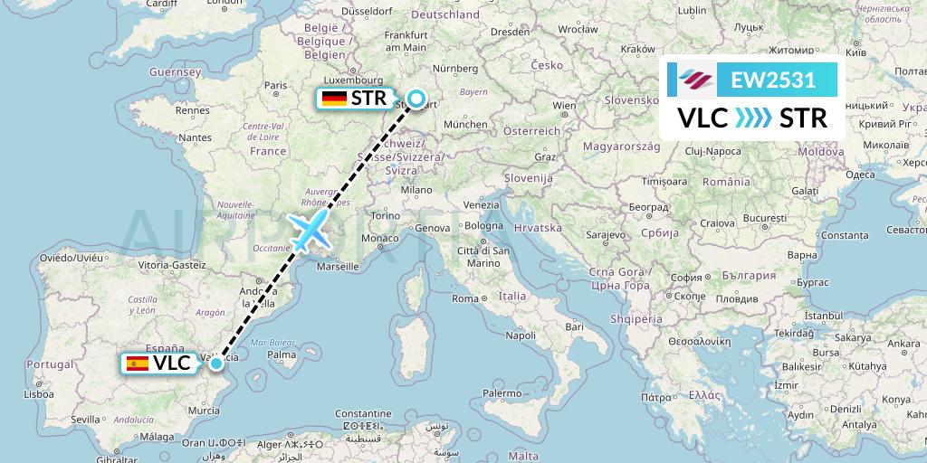 EW2531 Eurowings Flight Map: Valencia to Stuttgart