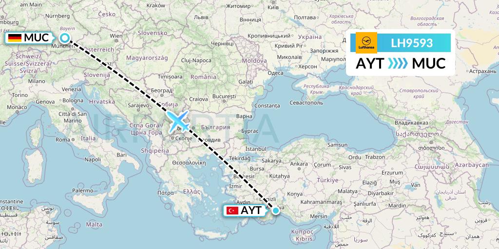 LH9593 Lufthansa Flight Map: Antalya to Munich