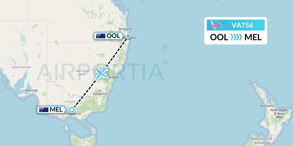VA756 Virgin Australia Flight Map: Gold Coast to Melbourne
