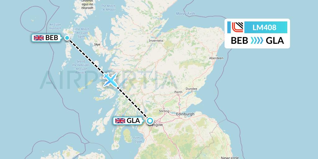 LM408 Loganair Flight Map: Benbecula to Glasgow