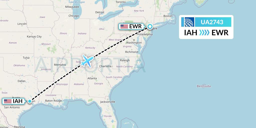 UA2743 United Airlines Flight Map: Houston to New York
