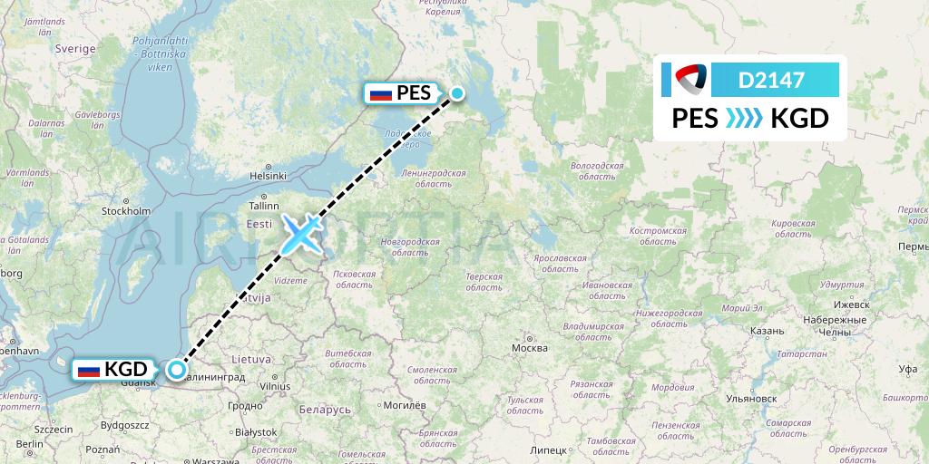 D2147 Severstal Aircompany Flight Map: Petrozavodsk to Kaliningrad