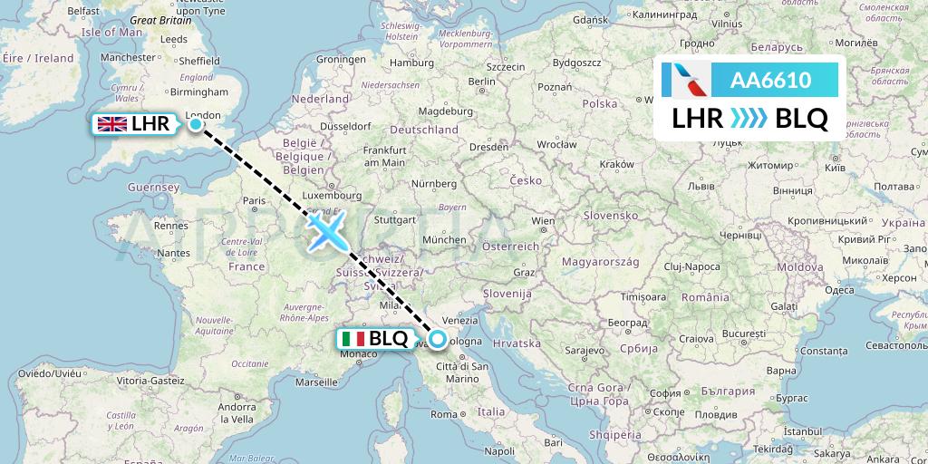 AA6610 American Airlines Flight Map: London to Bologna
