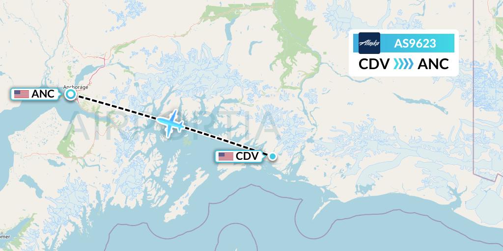 AS9623 Alaska Airlines Flight Map: Cordova to Anchorage