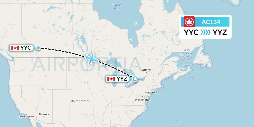 AC134 Air Canada Flight Map: Calgary to Toronto