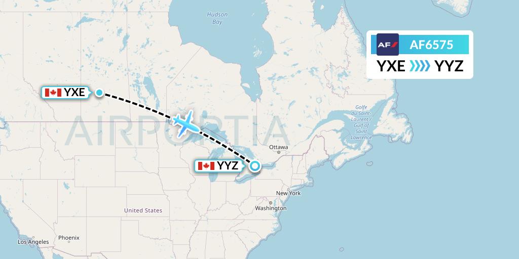AF6575 Air France Flight Map: Saskatoon to Toronto