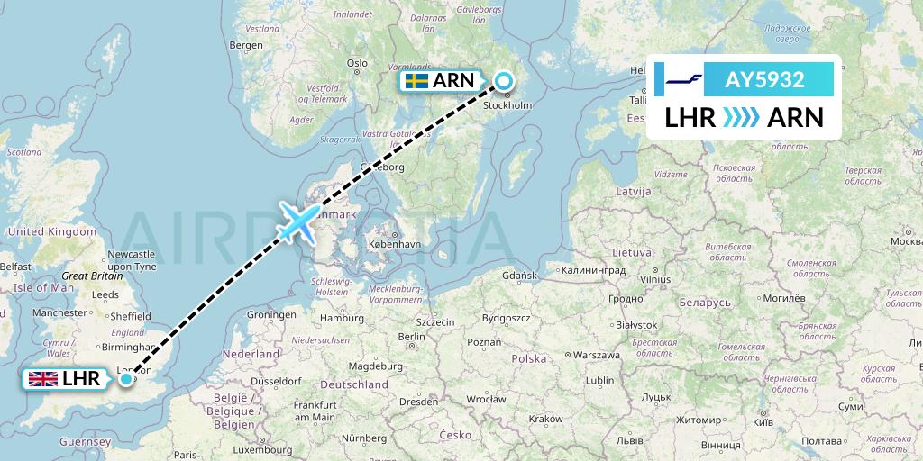 AY5932 Finnair Flight Map: London to Stockholm