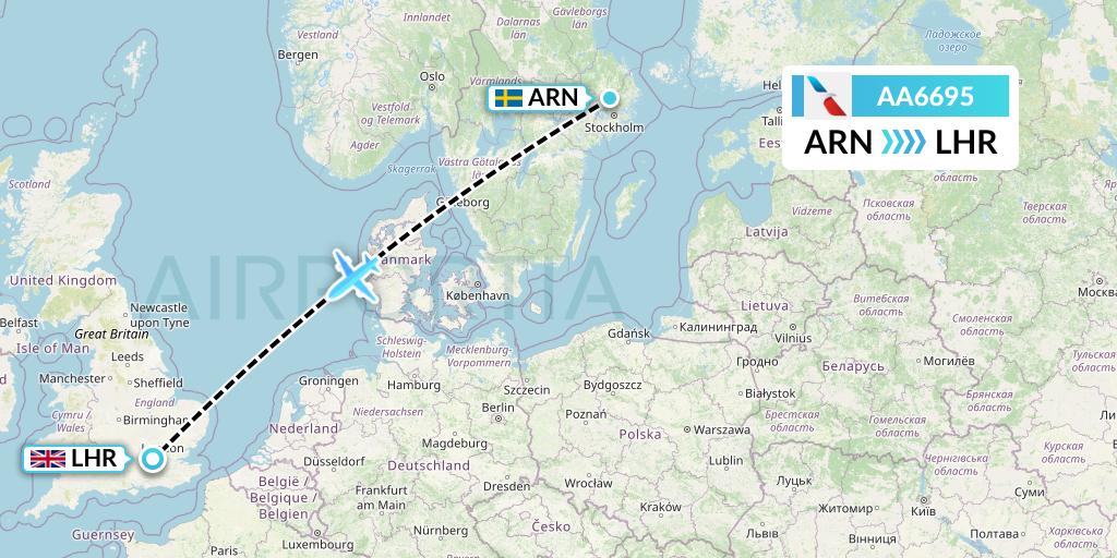 AA6695 American Airlines Flight Map: Stockholm to London