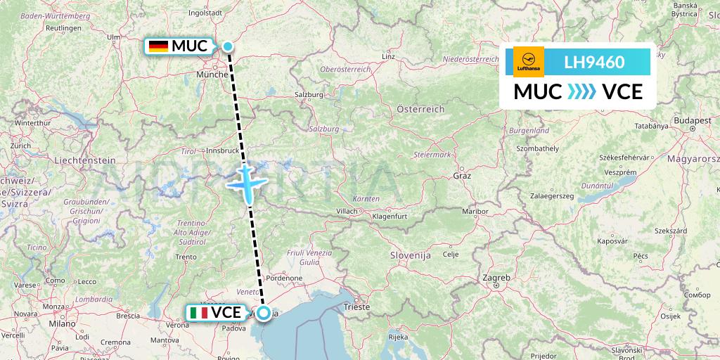 LH9460 Lufthansa Flight Map: Munich to Venice