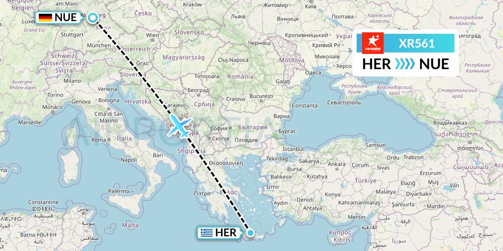 XR561 Corendon Airlines Europe Flight Map: Heraklion to Nurnberg