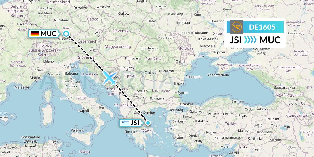 DE1605 Condor Flight Map: Skiathos to Munich