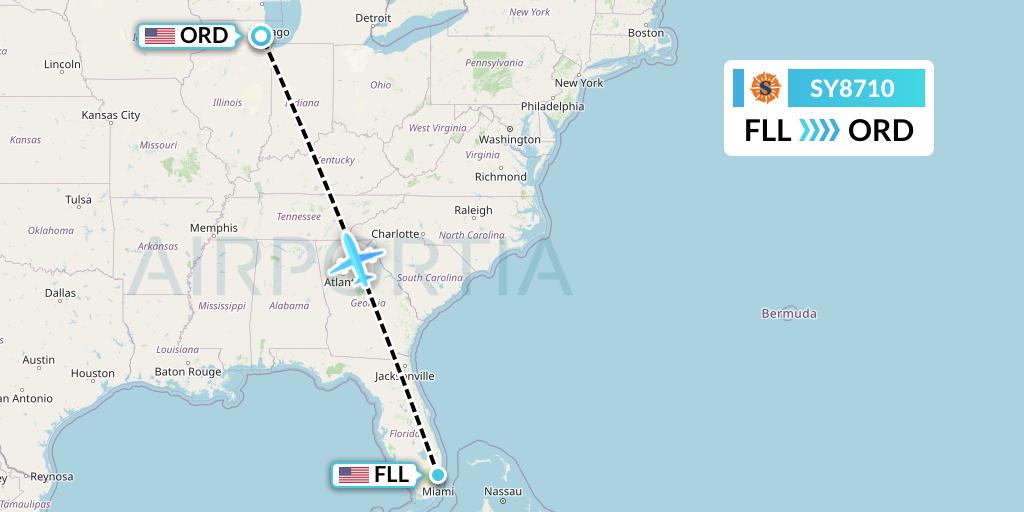 SY8710 Sun Country Airlines Flight Map: Fort Lauderdale to Chicago