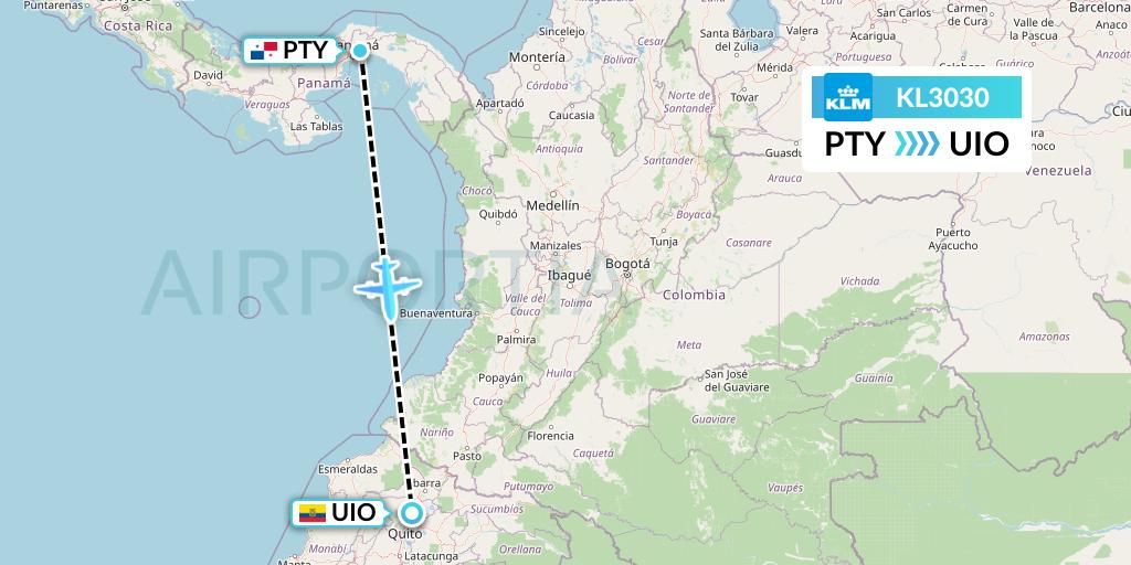KL3030 KLM Flight Map: Panama City to Quito
