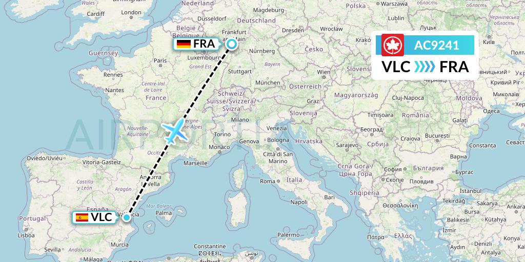 AC9241 Air Canada Flight Map: Valencia to Frankfurt
