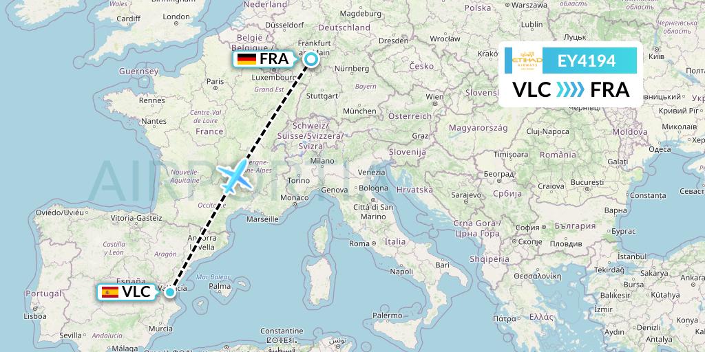 EY4194 Etihad Airways Flight Map: Valencia to Frankfurt