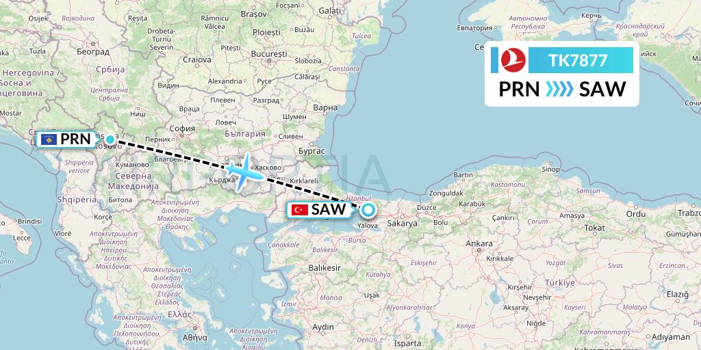 TK7877 Flight Status Turkish Airlines Pristina to Istanbul (THY7877)