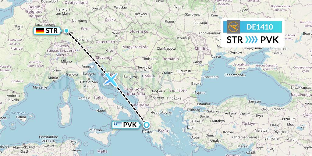 DE1410 Condor Flight Map: Stuttgart to Preveza