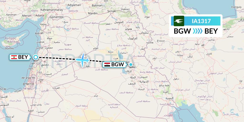 IA1317 Iraqi Airways Flight Map: Baghdad to Beirut
