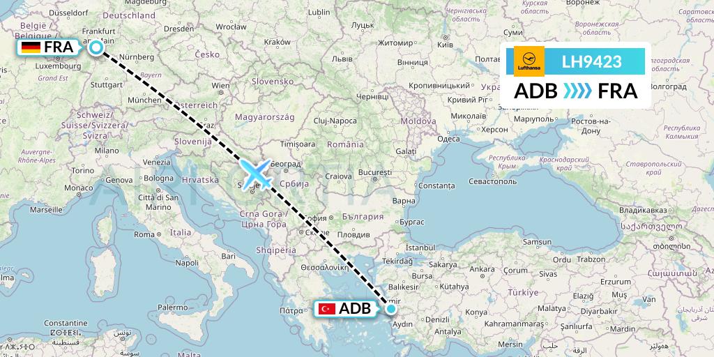 LH9423 Lufthansa Flight Map: Izmir to Frankfurt