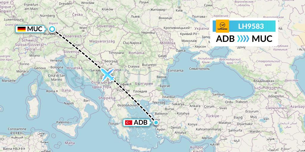 LH9583 Lufthansa Flight Map: Izmir to Munich