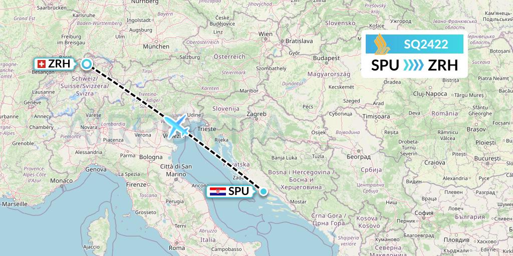 SQ2422 Singapore Airlines Flight Map: Split to Zurich