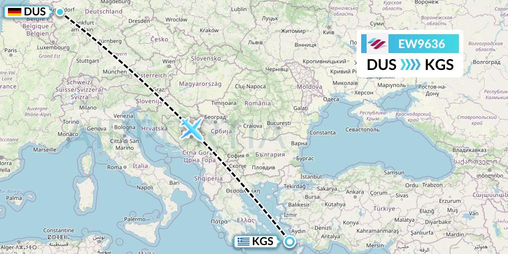 EW9636 Eurowings Flight Map: Dusseldorf to Kos