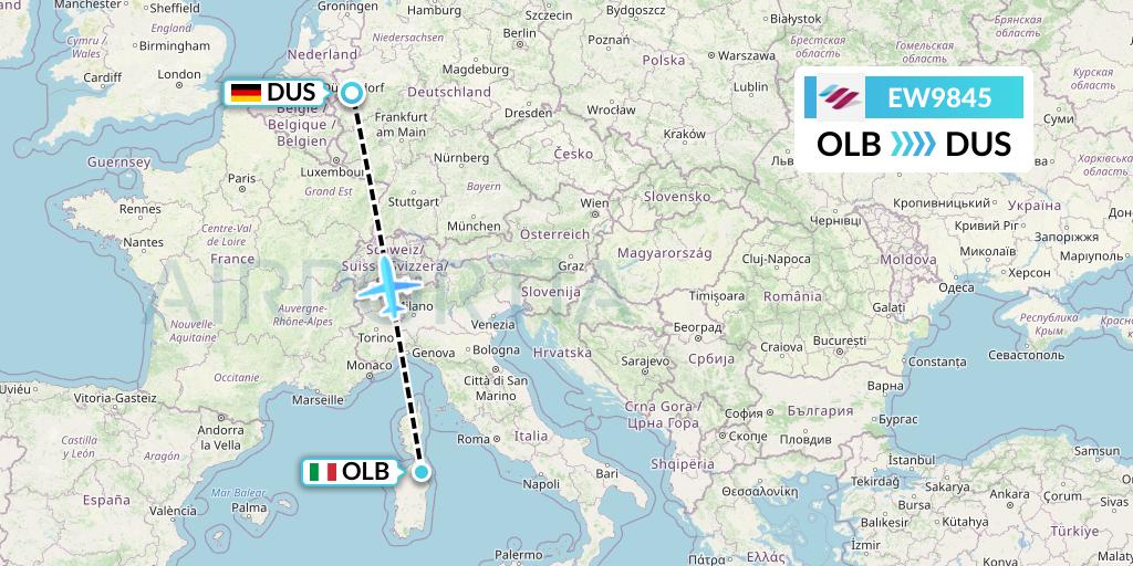 EW9845 Eurowings Flight Map: Olbia to Dusseldorf