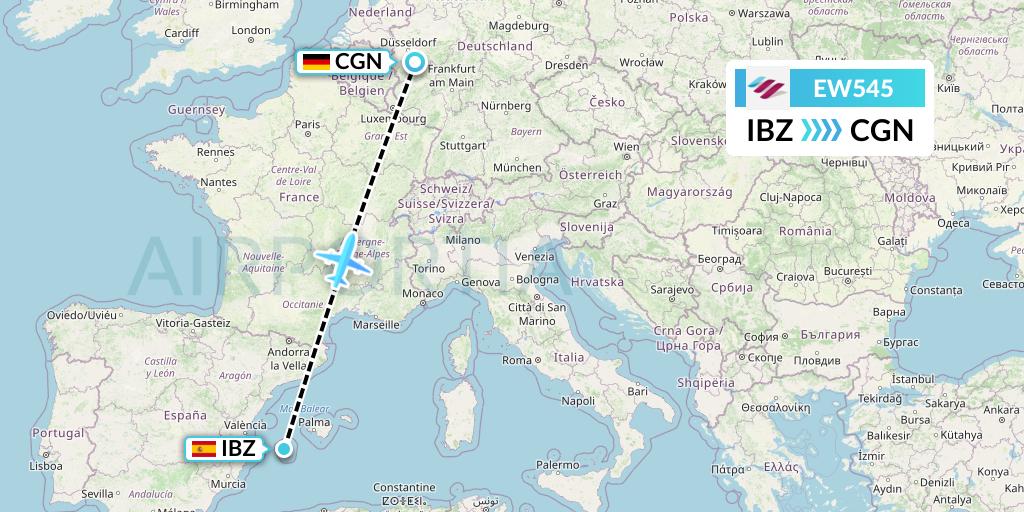 EW545 Eurowings Flight Map: Ibiza to Cologne