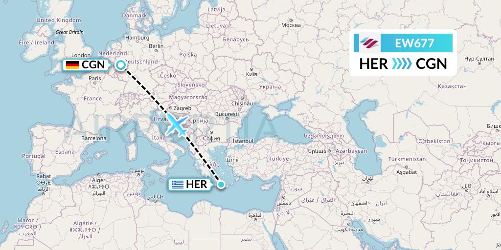 EW677 Eurowings Flight Map: Heraklion to Cologne
