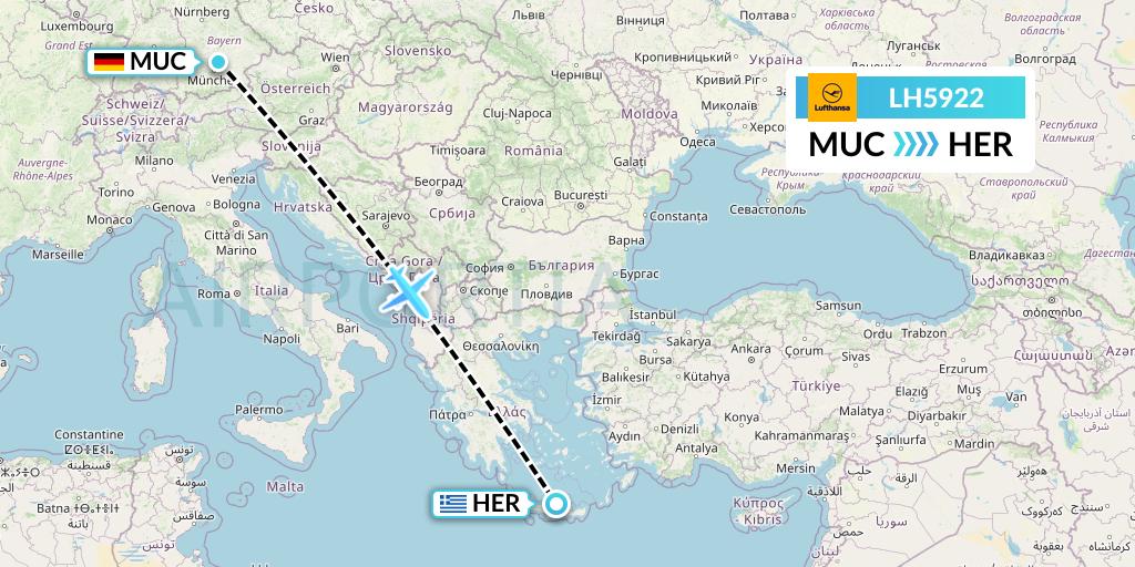 LH5922 Lufthansa Flight Map: Munich to Heraklion