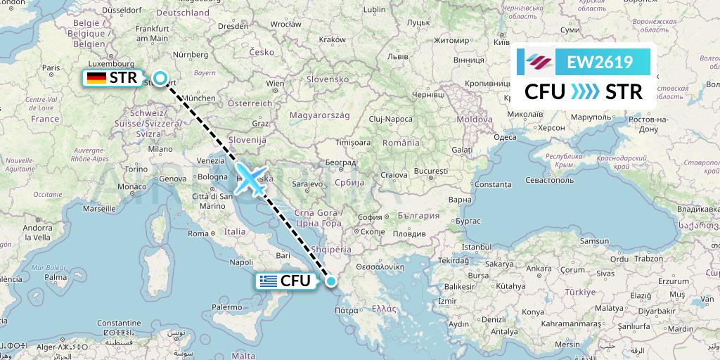 EW2619 Eurowings Flight Map: Corfu to Stuttgart