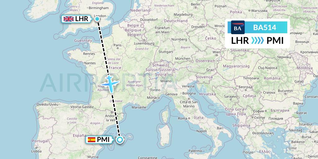 BA514 British Airways Flight Map: London to Palma de Mallorca