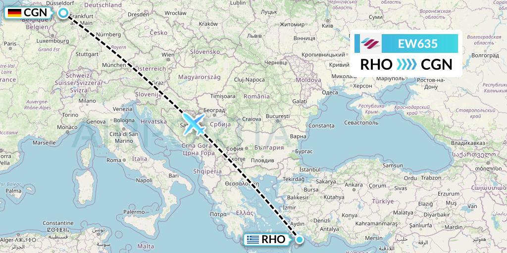 EW635 Eurowings Flight Map: Rhodes to Cologne