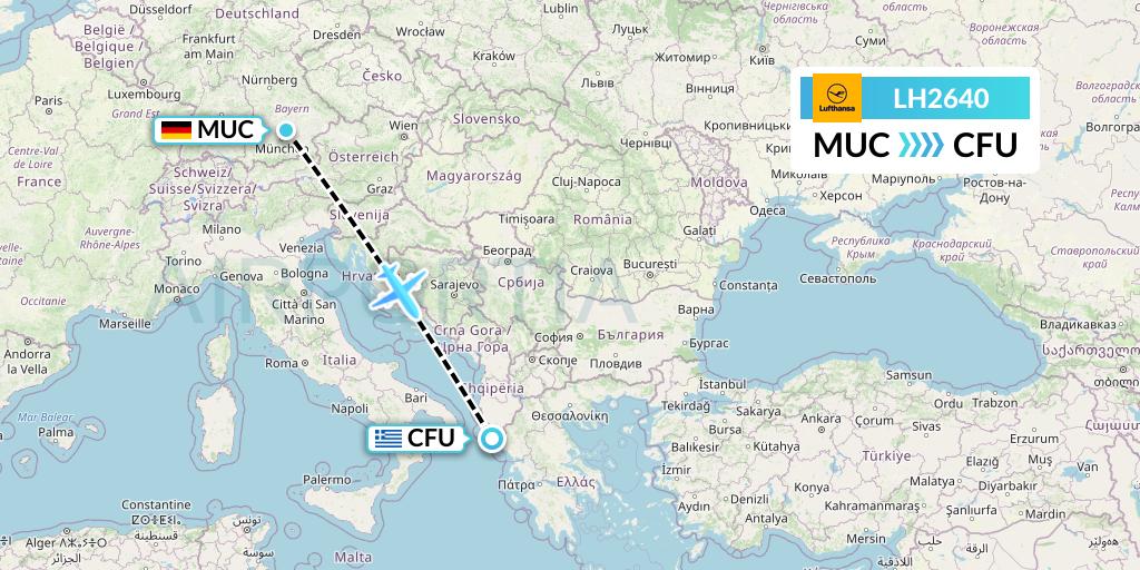 LH2640 Lufthansa Flight Map: Munich to Corfu
