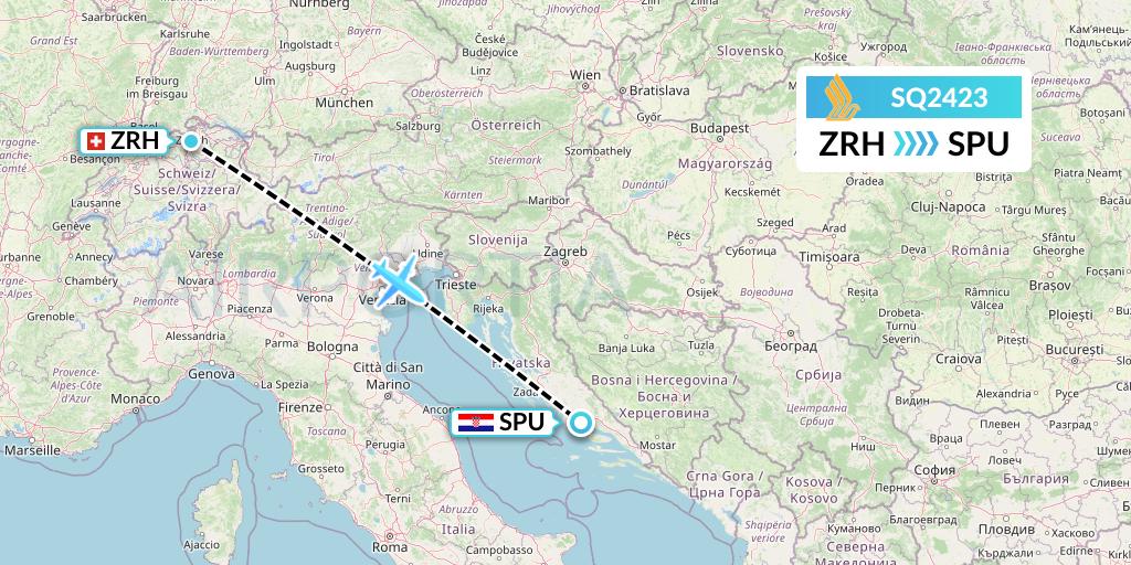 SQ2423 Singapore Airlines Flight Map: Zurich to Split