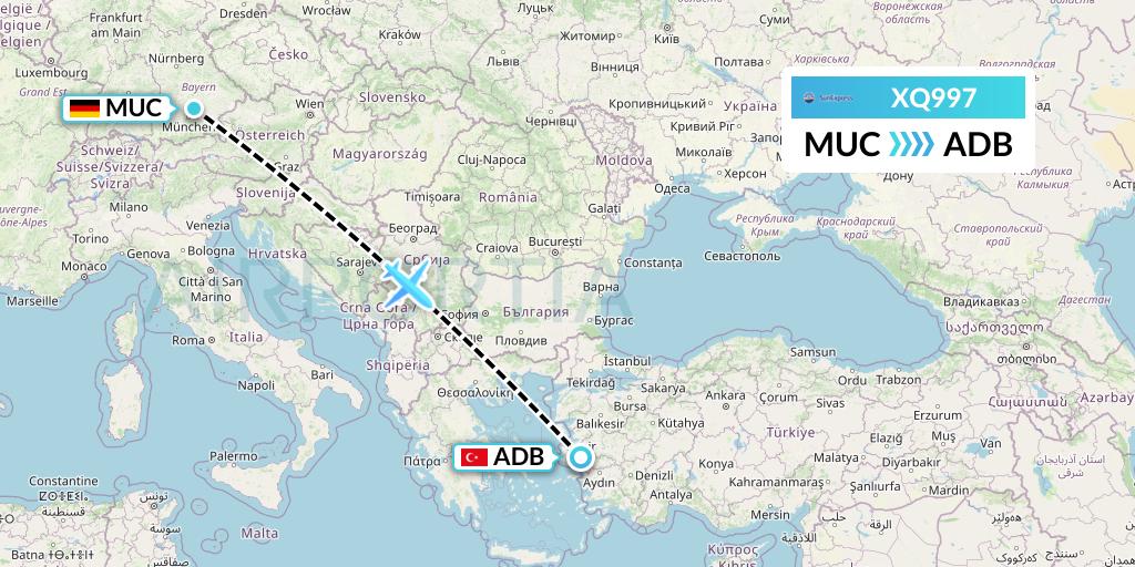 XQ997 SunExpress Flight Map: Munich to Izmir