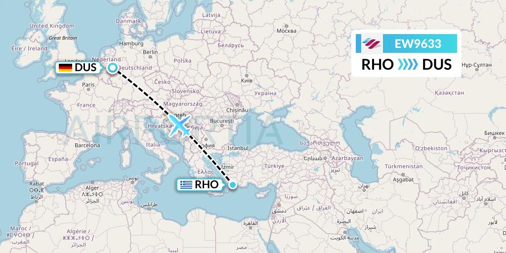 EW9633 Eurowings Flight Map: Rhodes to Dusseldorf