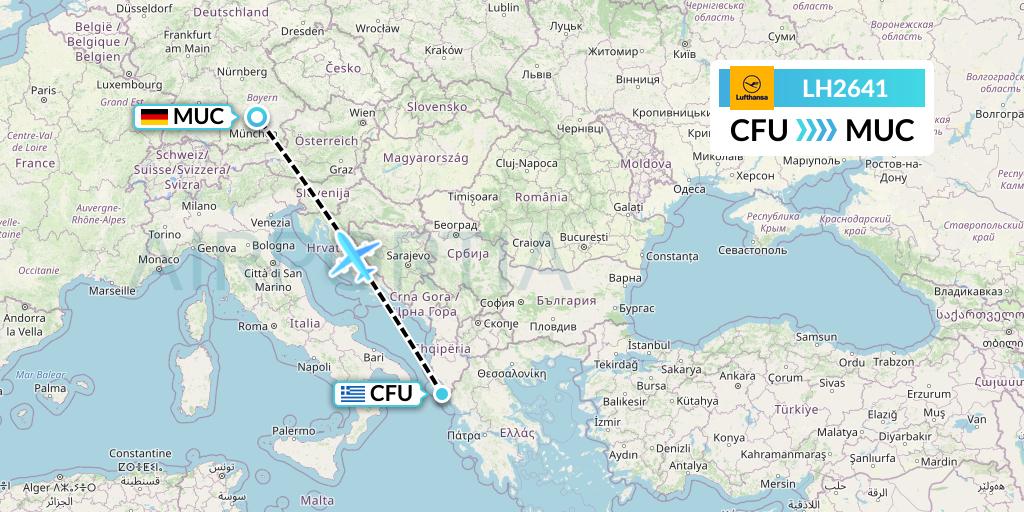 LH2641 Lufthansa Flight Map: Corfu to Munich