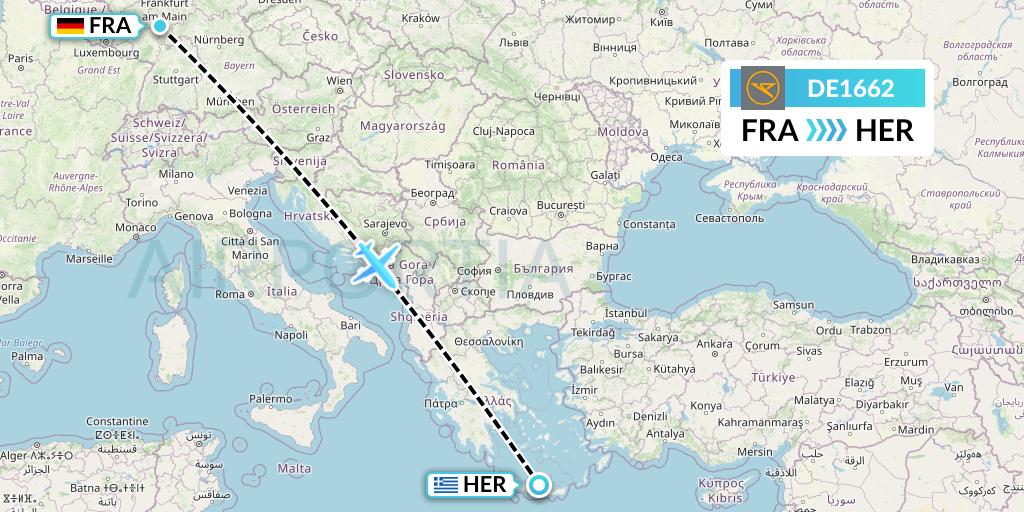 DE1662 Condor Flight Map: Frankfurt to Heraklion