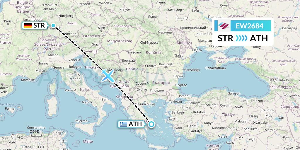 EW2684 Eurowings Flight Map: Stuttgart to Athens