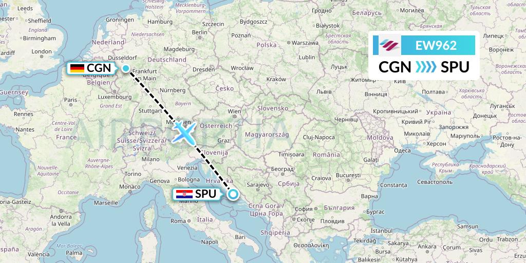 EW962 Eurowings Flight Map: Cologne to Split