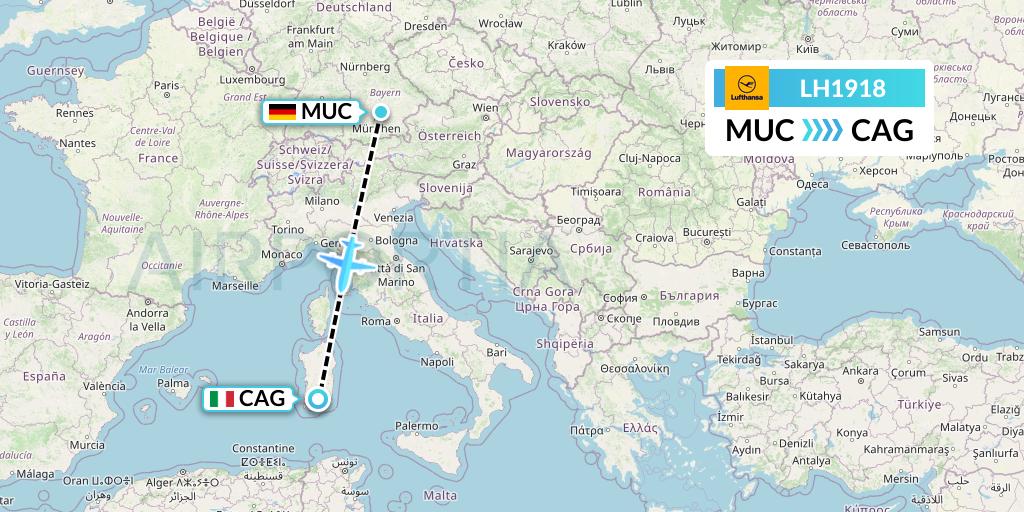LH1918 Lufthansa Flight Map: Munich to Cagliari