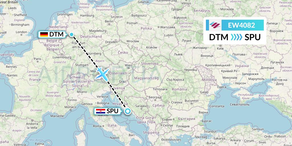 EW4082 Eurowings Flight Map: Dortmund to Split