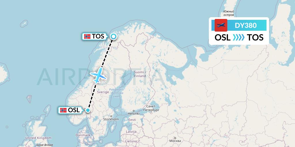 DY380 Norwegian Flight Map: Oslo to Tromso