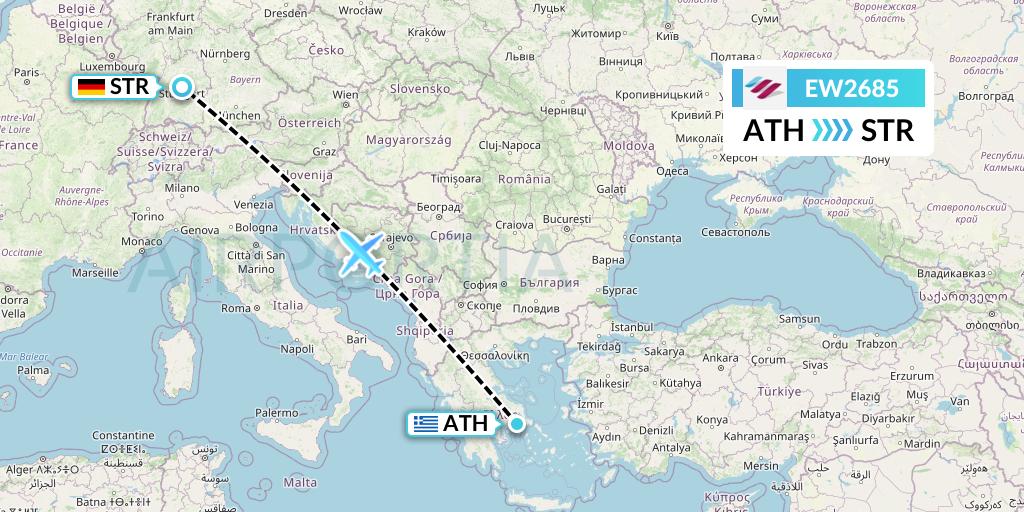 EW2685 Eurowings Flight Map: Athens to Stuttgart