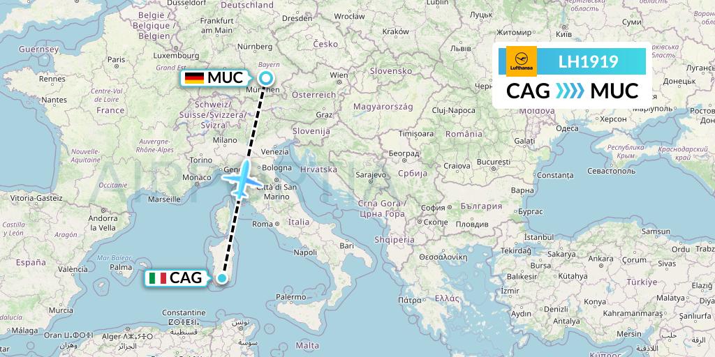 LH1919 Lufthansa Flight Map: Cagliari to Munich