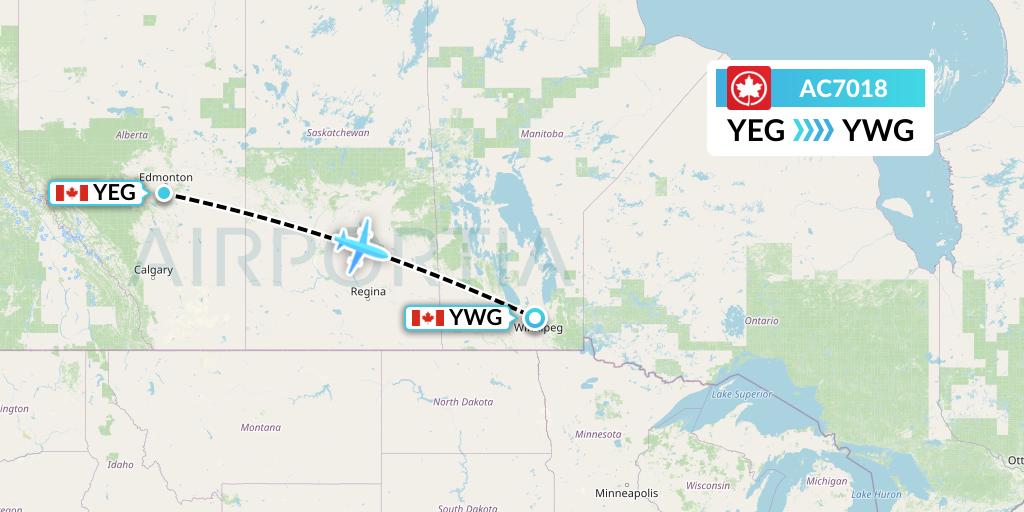 AC7018 Air Canada Flight Map: Edmonton to Winnipeg