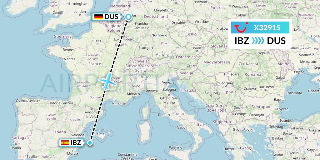 X32915 TUI fly Germany Flight Map: Ibiza to Dusseldorf