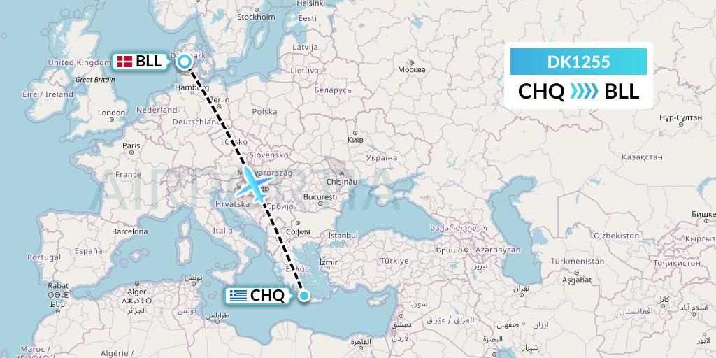 DK1255 Thomas Cook Airlines Scandinavia Flight Map: Chania to Billund